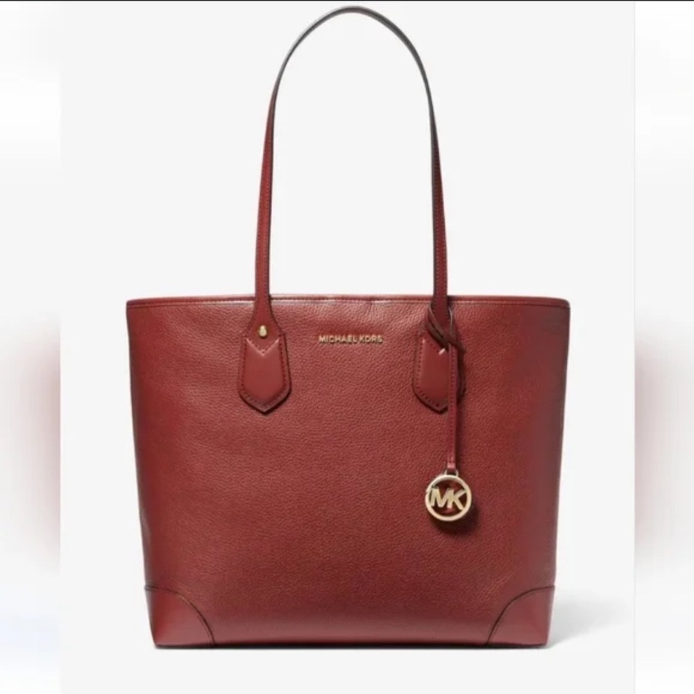 Michael Kors Women’s Brandy Red EVA Large Pebbled Leather Tote Purse NWT